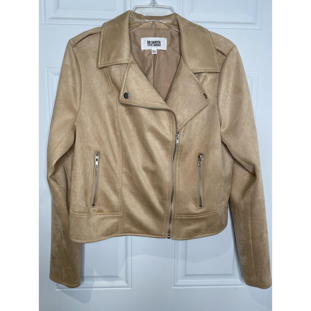 BB Dakota Steve Madden Women's XL Faux Suede Moto Tan Light Beige Jacket